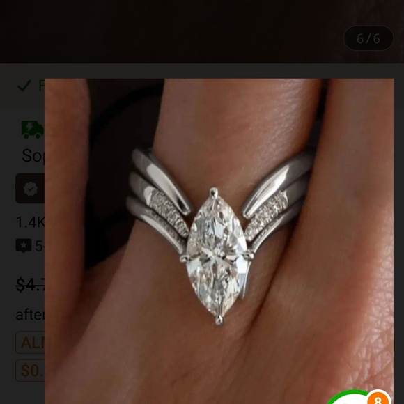 Source Unknown Silver Marquise Ring - Picture 5 of 7